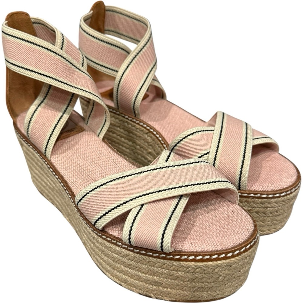 Tory Burch Frieda‎ Espadrille Sandal Pink Blush Stripe Tan 57331 Size 6.5 - $258
